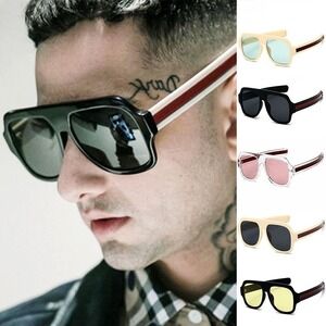 Sunglasses Retro Square Frame Striped Temple Men's Fashion Shades‎ Gafas Lentes